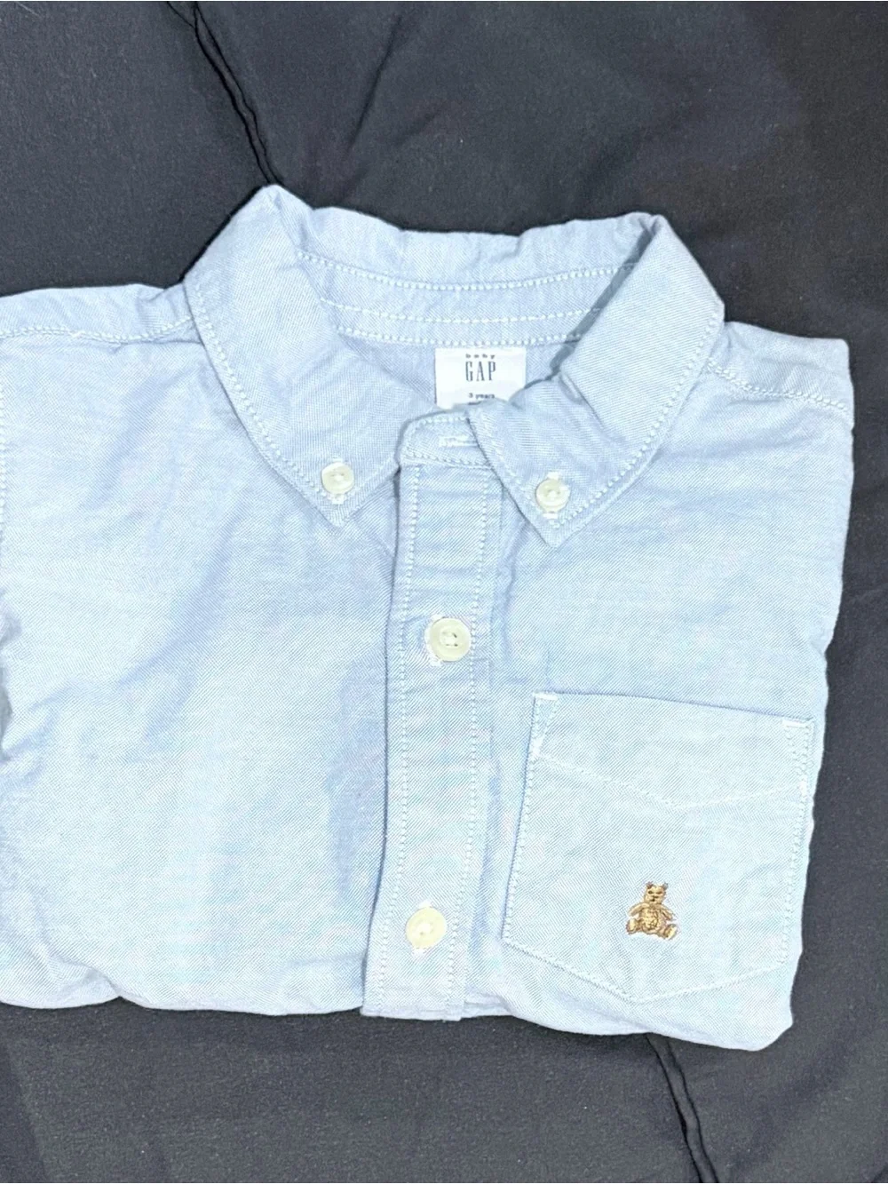 GAP Light Blue Button-Down Oxford Shirt with Pocket Embroidery